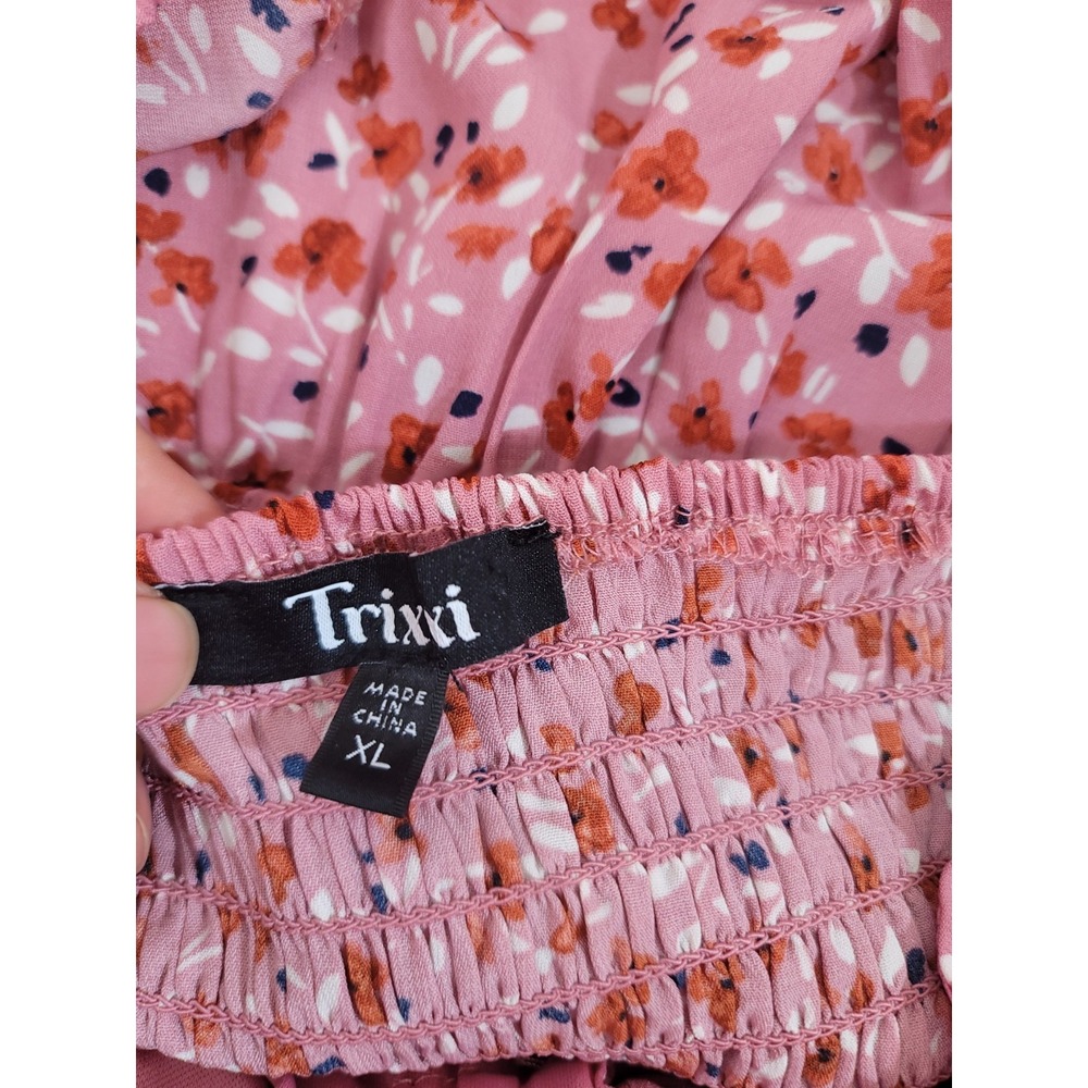 Trixxi Sz XL pink ditsy floral print puff sleeve Smocked mini dress Junior's - Picture 15 of 16